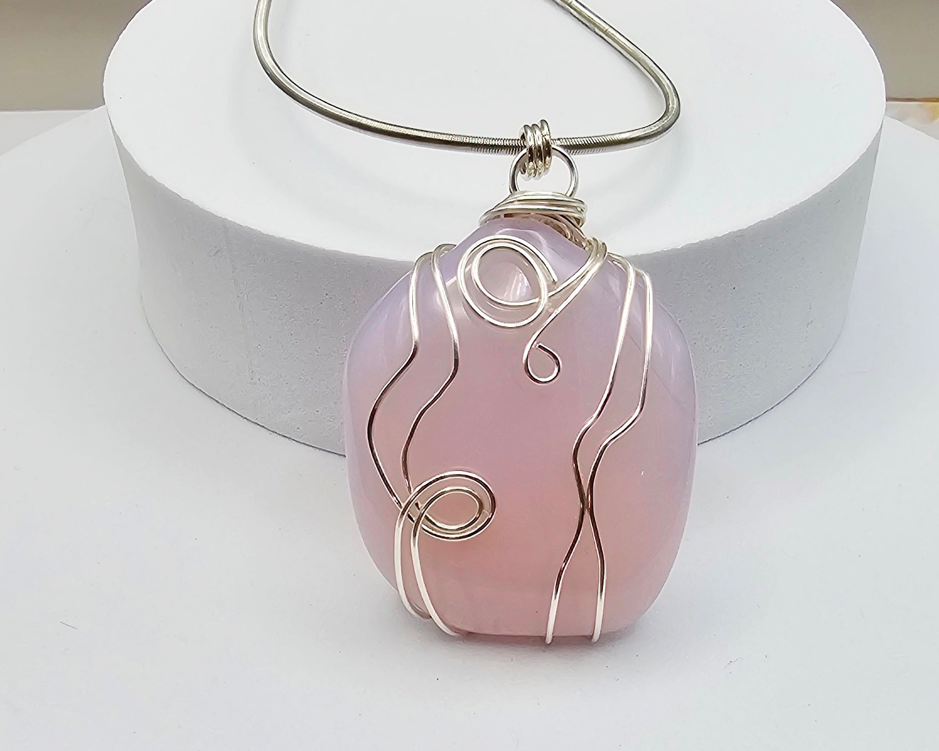 Pink Recycled Glass Pendant Necklace