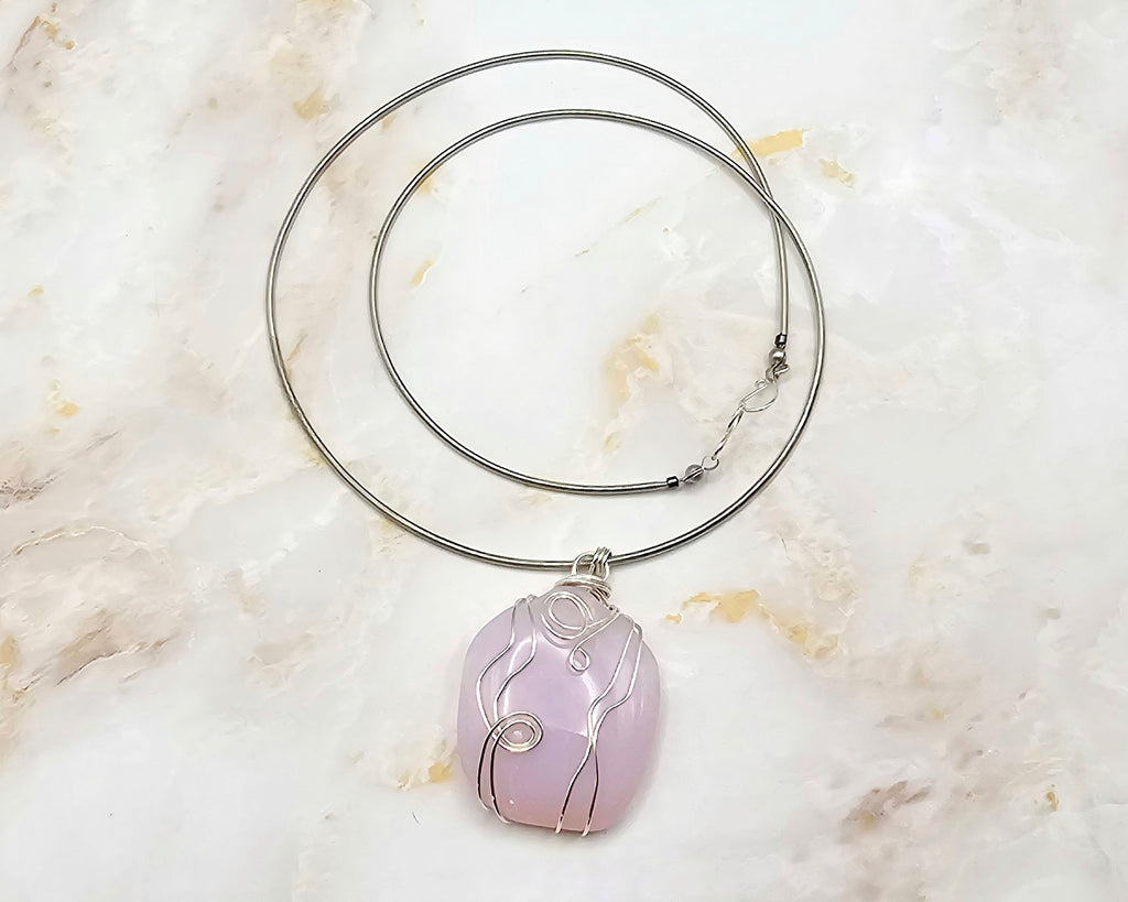 Pink Recycled Glass Pendant Necklace