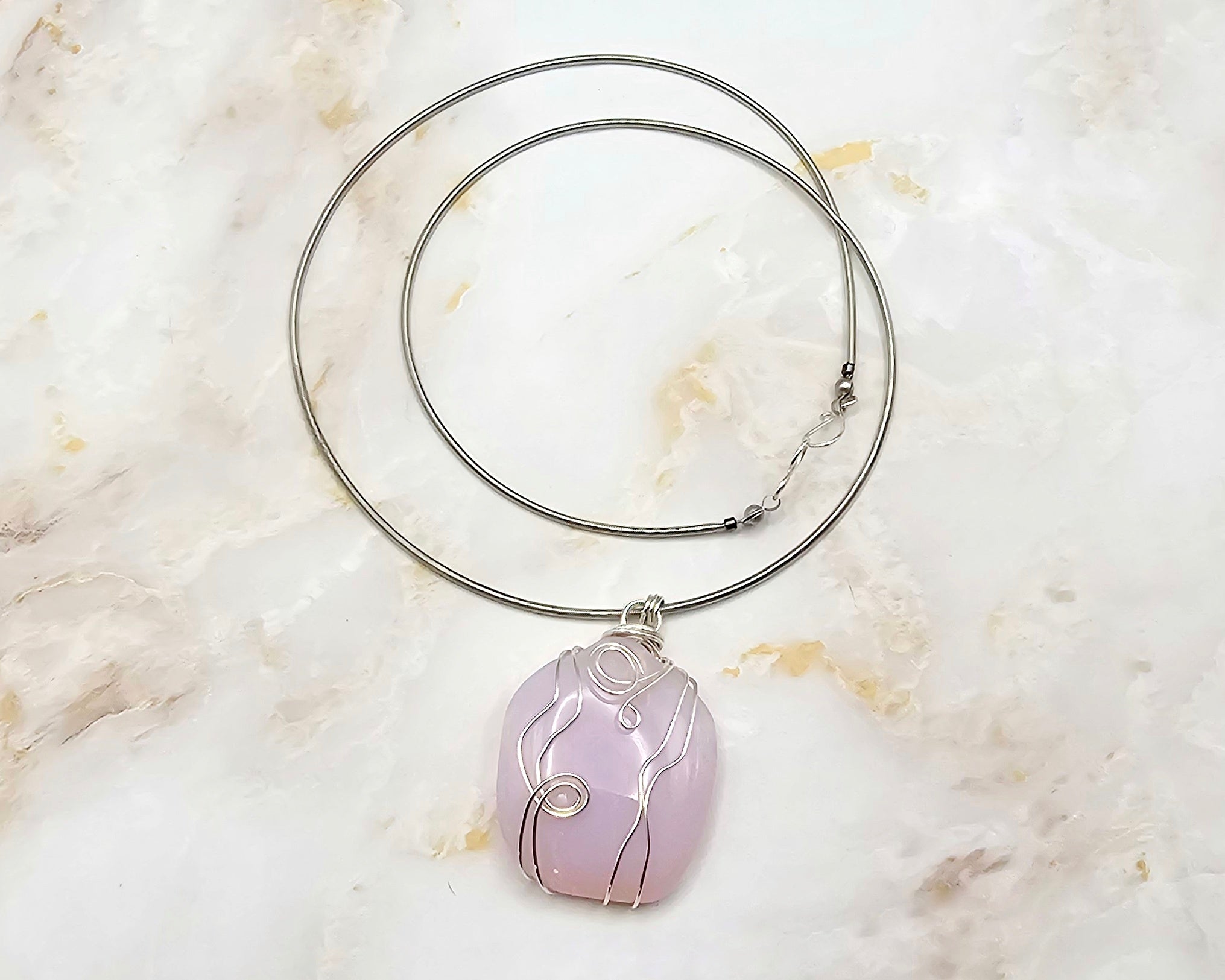 Pink Recycled Glass Pendant Necklace