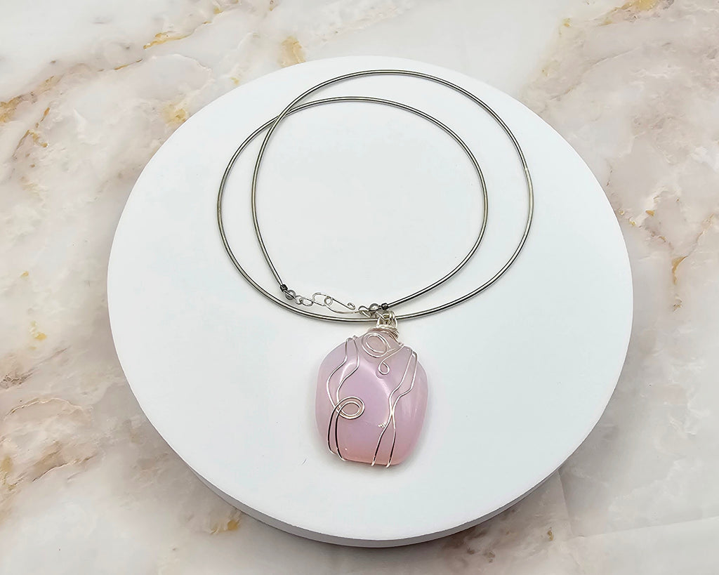 Pink Recycled Glass Pendant Necklace