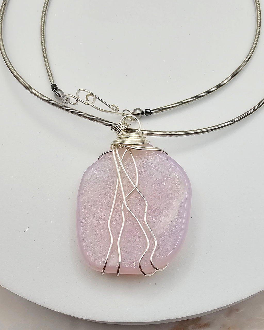 Pink Recycled Glass Pendant Necklace