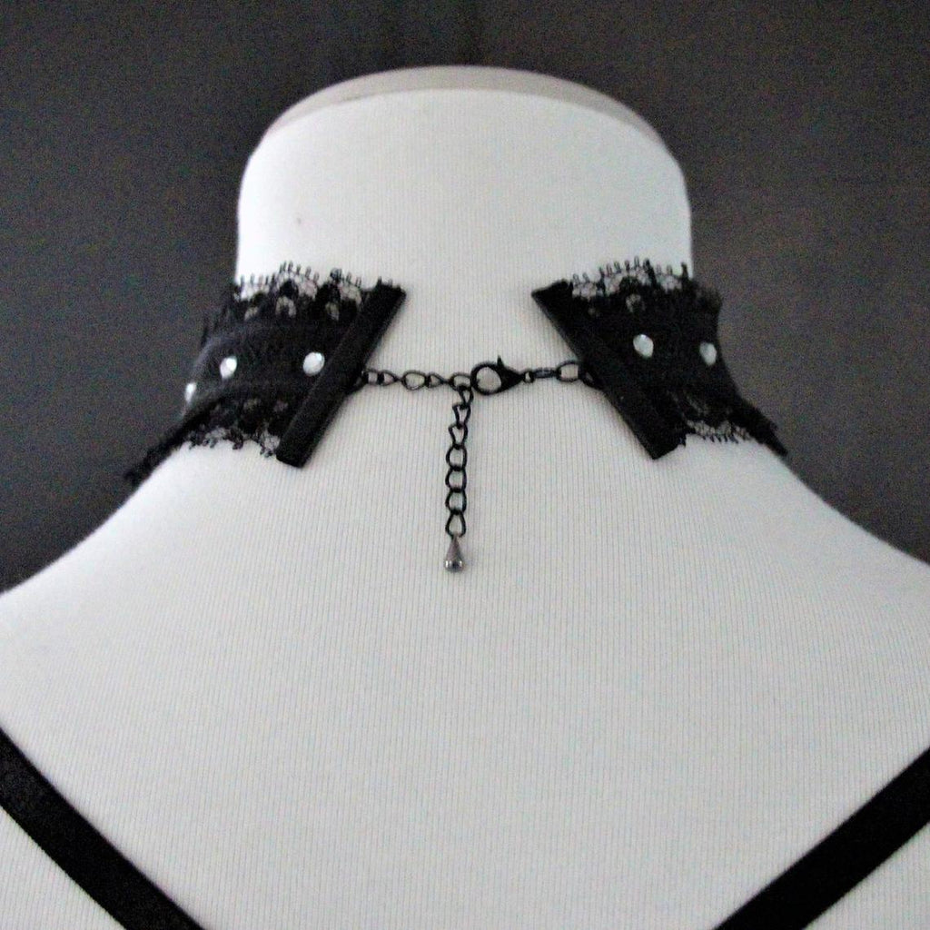 Rhinestone Choker. Black Lace Reversible Choker. Adjustable