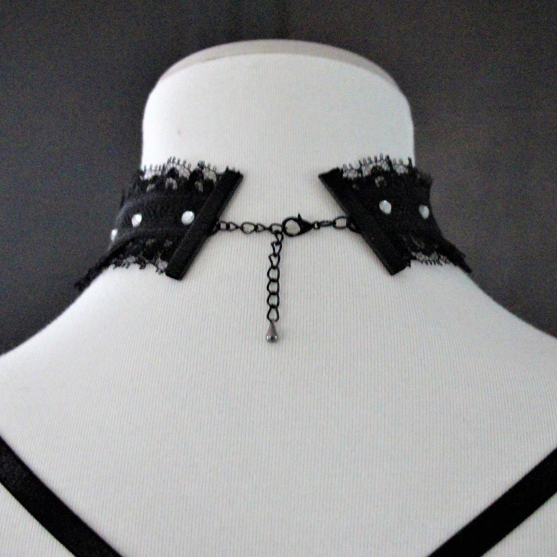 Rhinestone Choker. Black Lace Reversible Choker. Adjustable