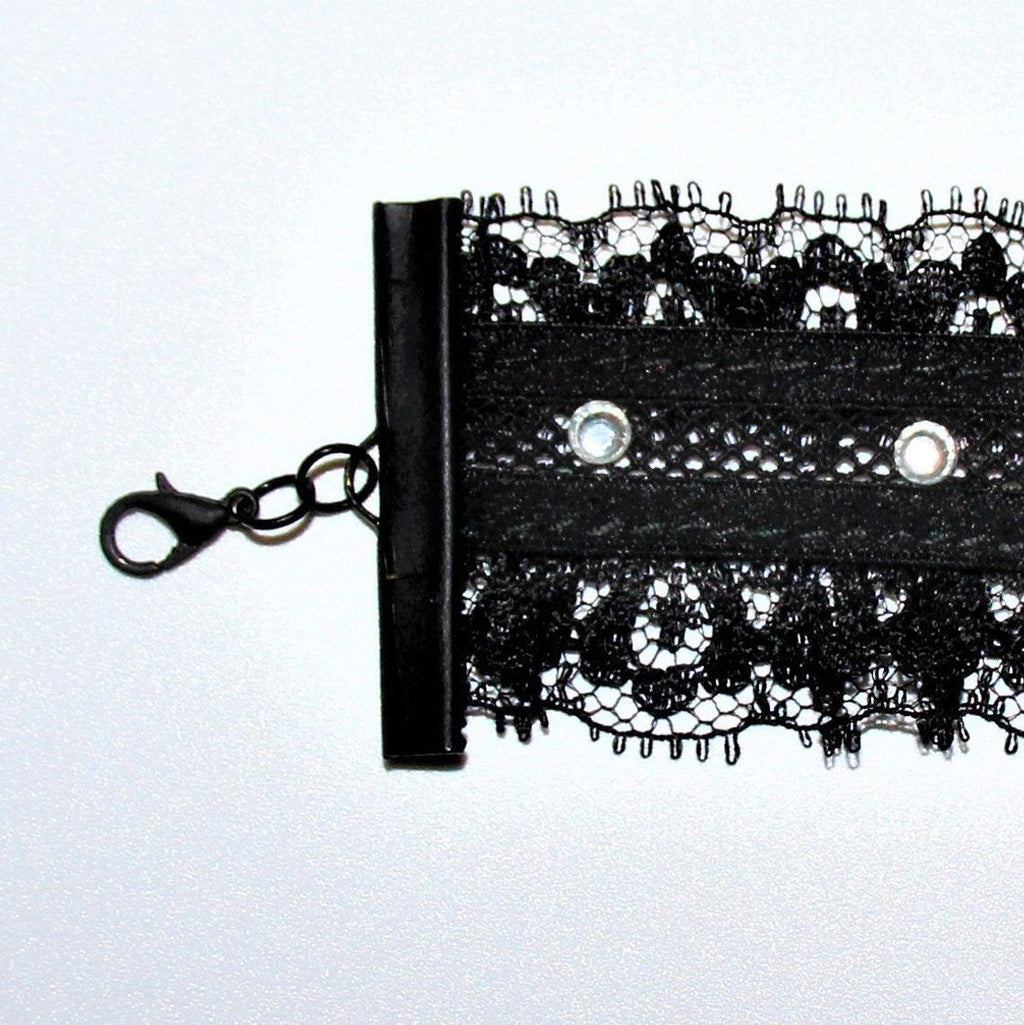 Rhinestone Choker. Black Lace Reversible Choker. Adjustable