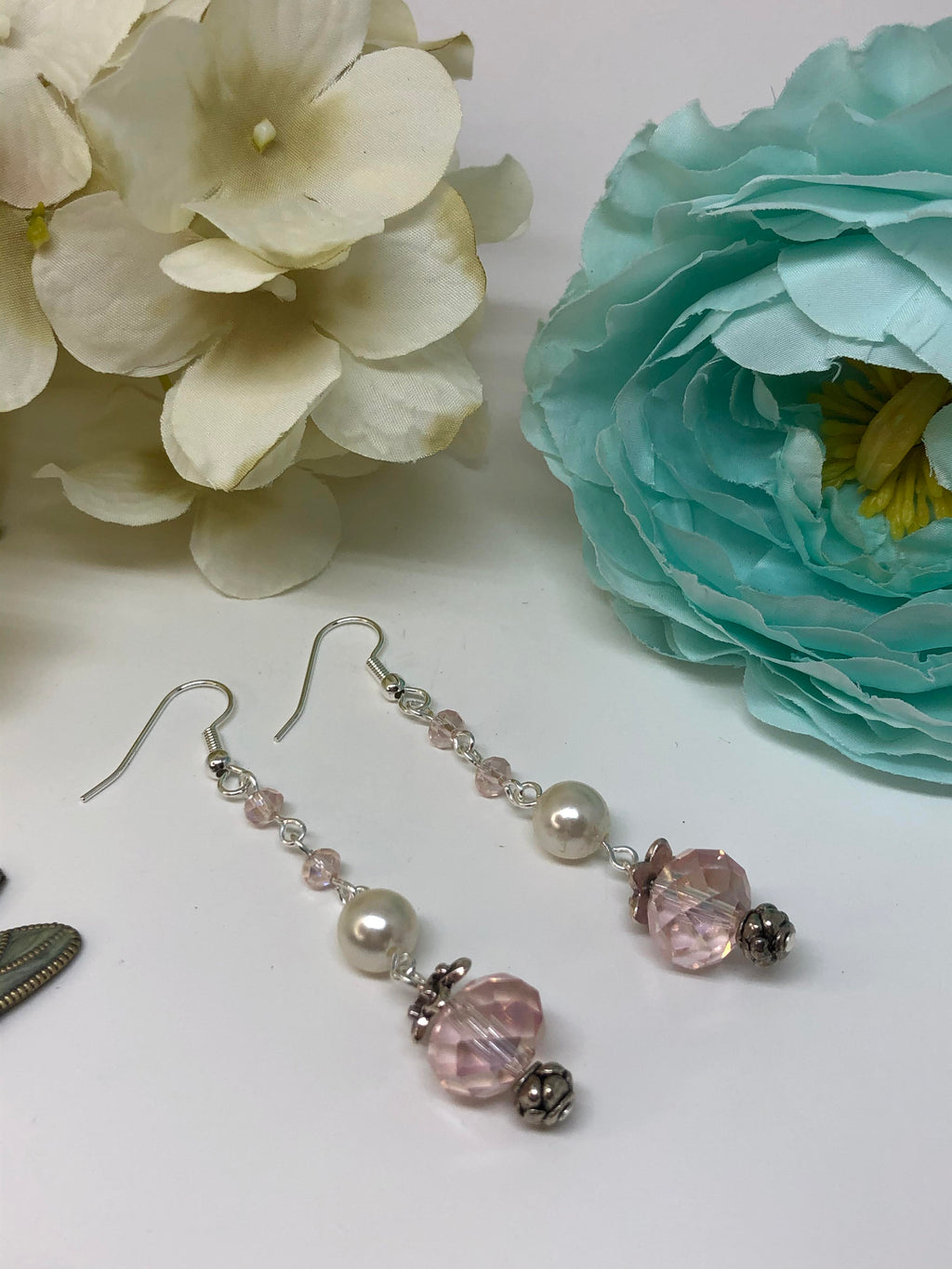 Handmade Pink Drop Pearl Earrings