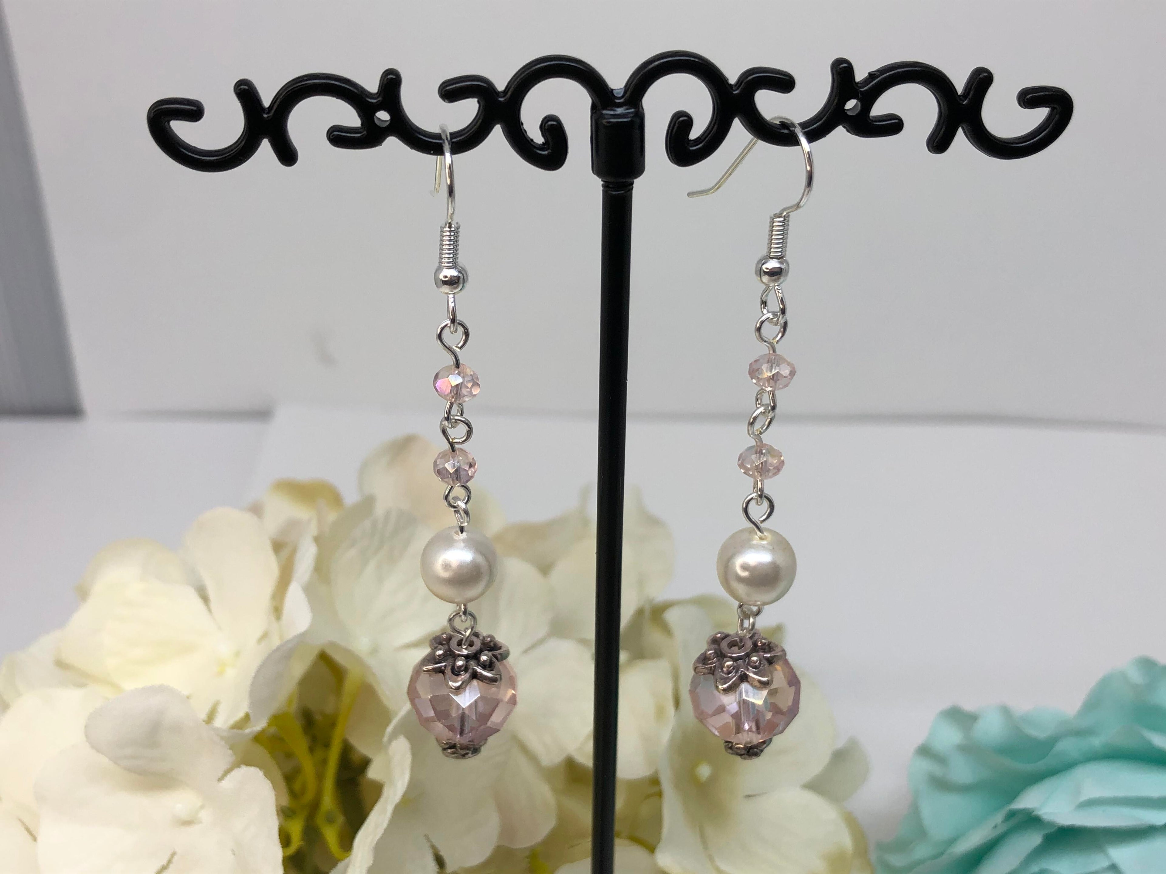 Handmade Pink Drop Pearl Earrings