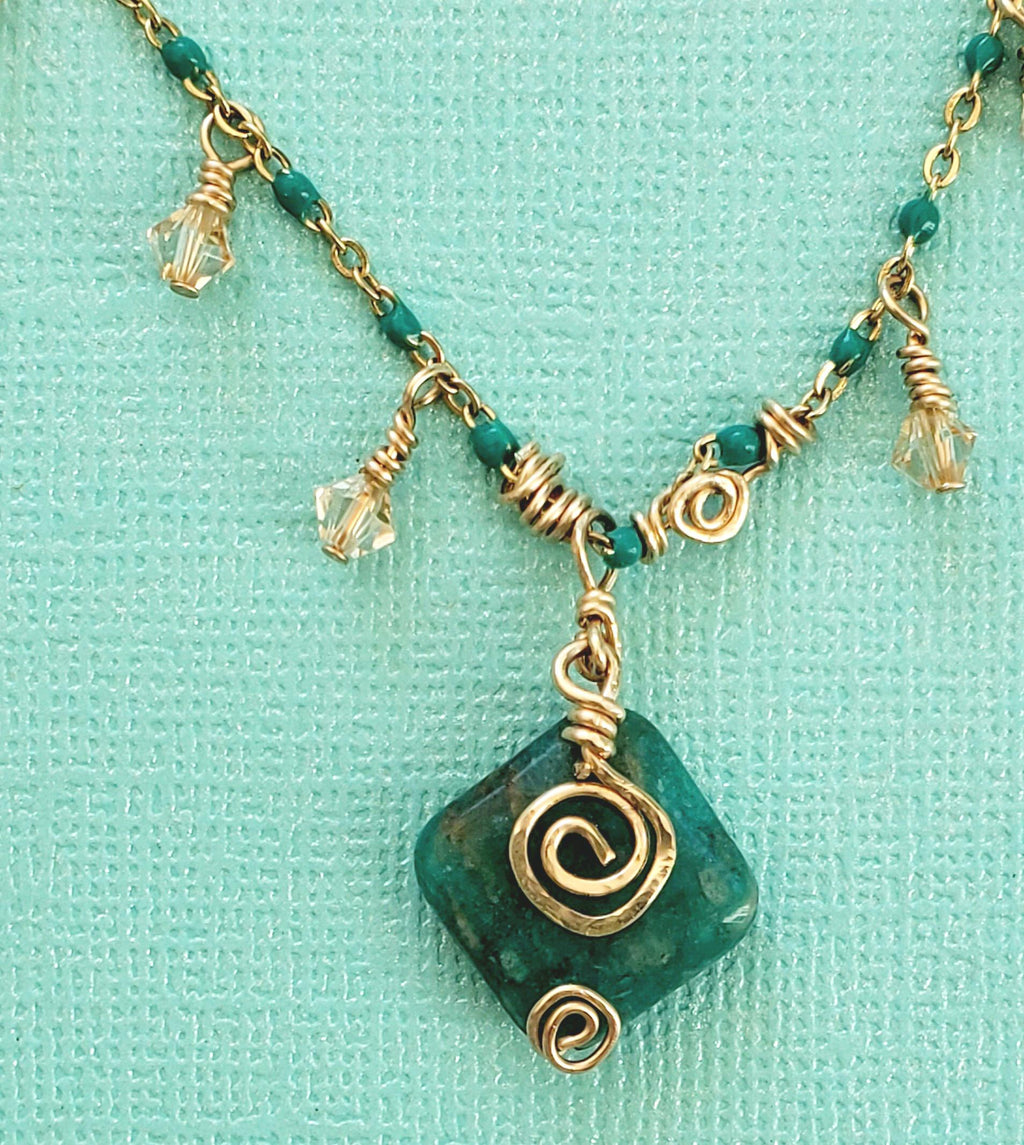 Aventurine & Crystal Necklace - Swirl Crystal Necklace with Aventurine
