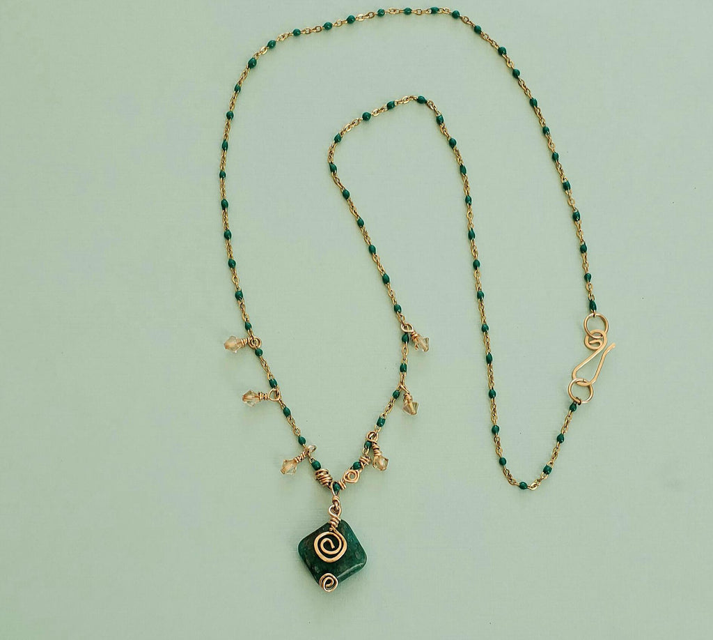 Aventurine & Crystal Necklace - Swirl Crystal Necklace with Aventurine