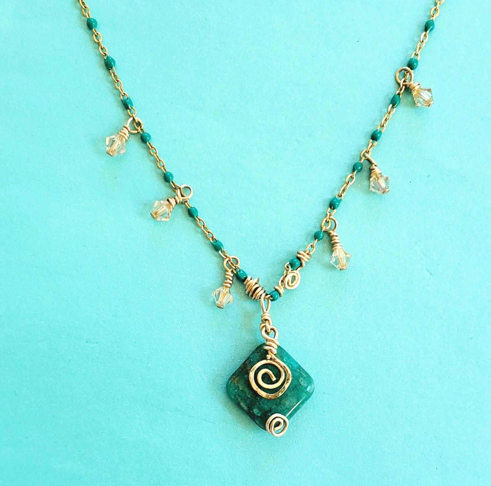 Aventurine & Crystal Necklace - Swirl Crystal Necklace with Aventurine