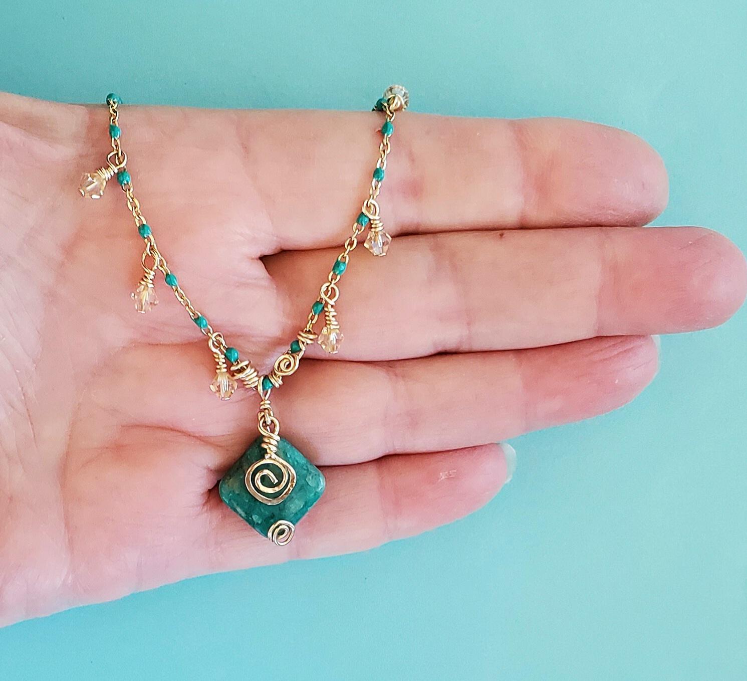 Aventurine & Crystal Necklace - Swirl Crystal Necklace with Aventurine