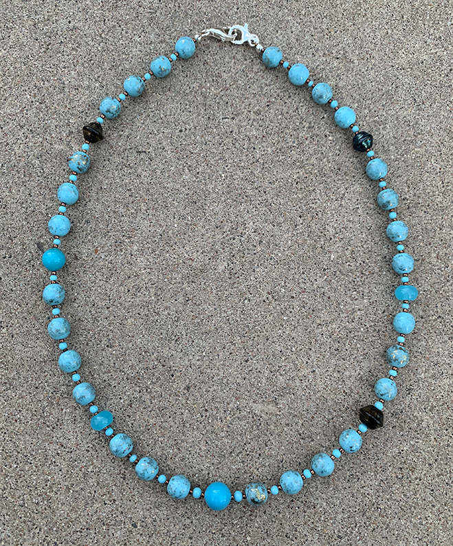 Lanyard/Necklace | OOAK artisan design robin's egg blue, faux-turquoise, faux-pearls vintage glass beads