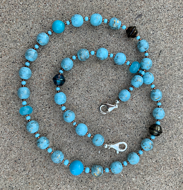 Lanyard/Necklace | OOAK artisan design robin's egg blue, faux-turquoise, faux-pearls vintage glass beads
