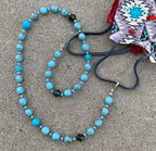 Lanyard/Necklace | OOAK artisan design robin's egg blue, faux-turquoise, faux-pearls vintage glass beads