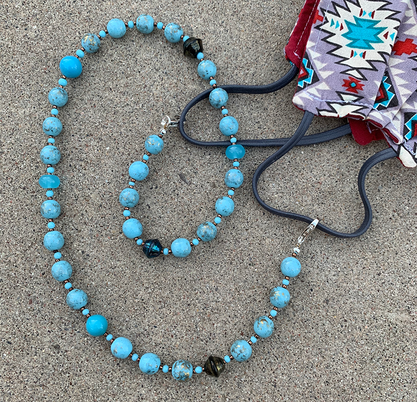 Lanyard/Necklace | OOAK artisan design robin's egg blue, faux-turquoise, faux-pearls vintage glass beads