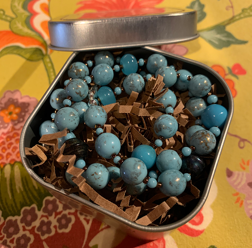 Lanyard/Necklace | OOAK artisan design robin's egg blue, faux-turquoise, faux-pearls vintage glass beads