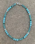 Lanyard/Necklace | OOAK artisan design aqua and white swirled Japanese mid-century glass beads