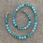 Lanyard/Necklace | OOAK artisan design aqua and white swirled Japanese mid-century glass beads