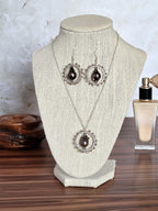 Baroque Pearl and Smokey Gray Bicone Silver Pendant with Thin Chain