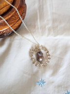 Baroque Pearl and Smokey Gray Bicone Silver Pendant with Thin Chain