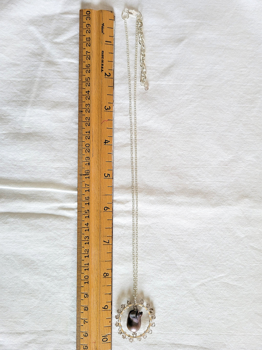 Baroque Pearl and Smokey Gray Bicone Silver Pendant with Thin Chain