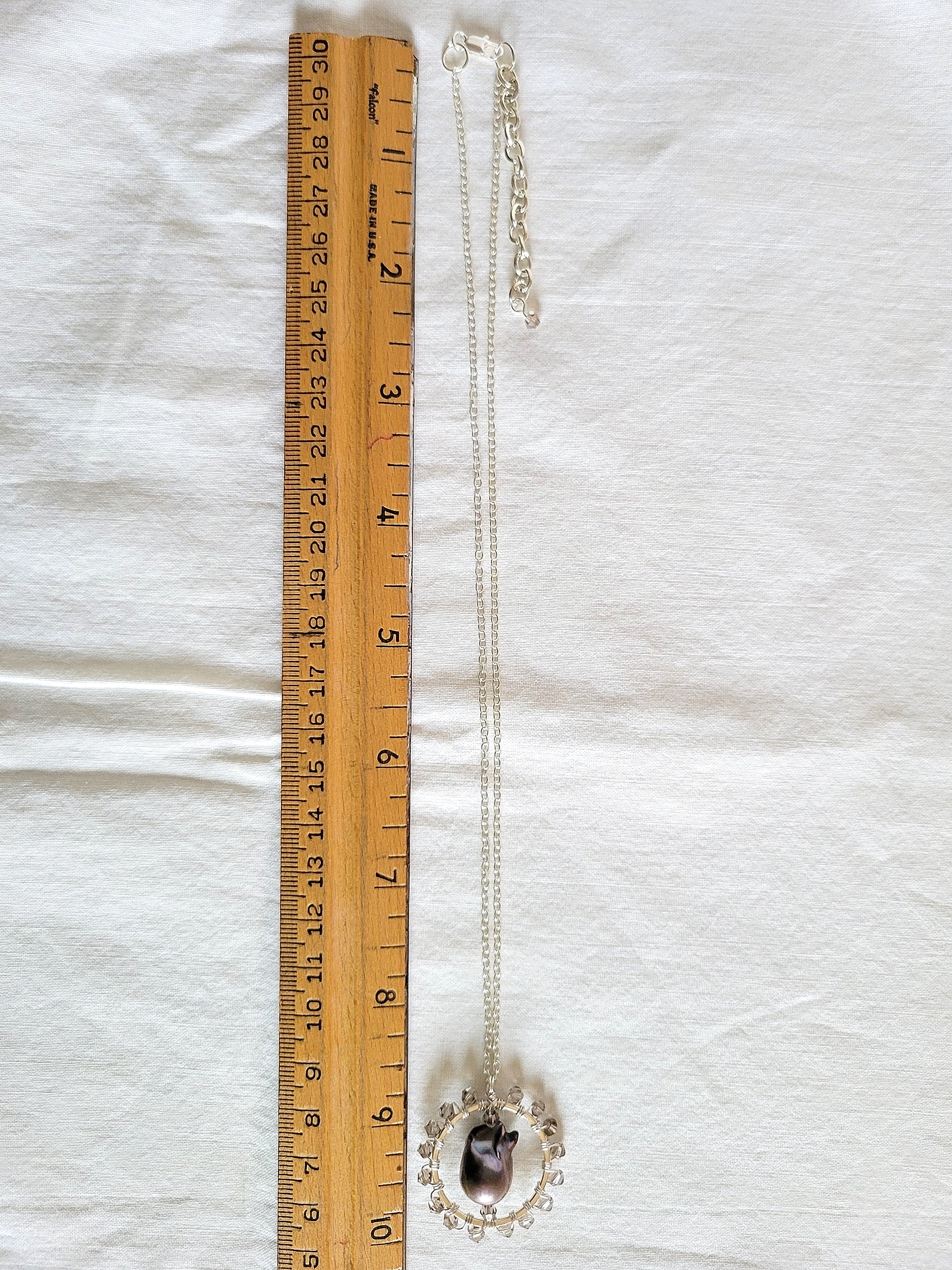 Baroque Pearl and Smokey Gray Bicone Silver Pendant with Thin Chain