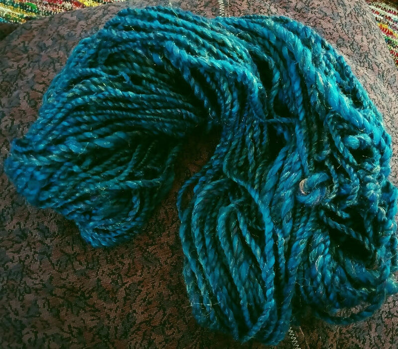 Deeply Turquoise Wool Tencel blend Handspun 90 yards