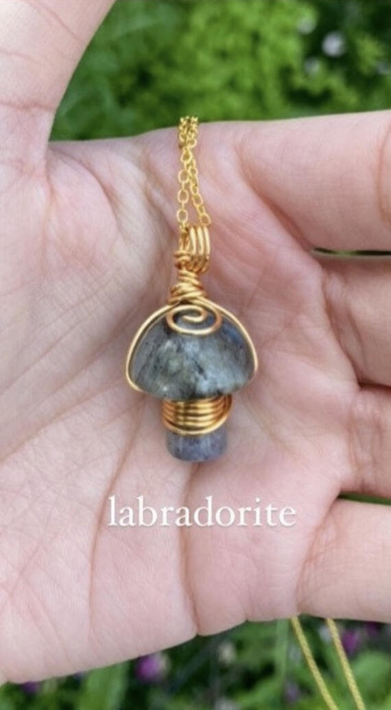 Labradorite Crystal Wrapped Mushroom Necklace