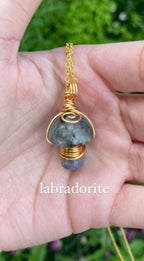 Labradorite Crystal Wrapped Mushroom Necklace