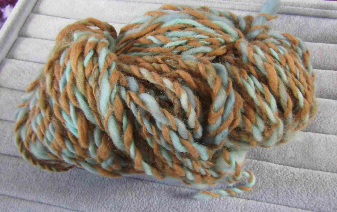 Handspun cotton/wool yarn 66 yds blue brown