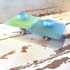 Beach Glass Tile Cabinet Knobs Drawer Pulls with Organic Sea Glass Accents