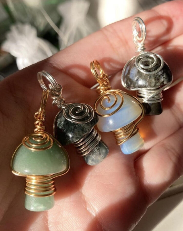 Labradorite Crystal Wrapped Mushroom Necklace
