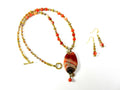 Orange Cream and Black Banded Agate Gemstone Necklace and Matching Earrings