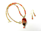 Orange Cream and Black Banded Agate Gemstone Necklace and Matching Earrings