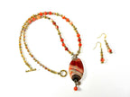 Orange Cream and Black Banded Agate Gemstone Necklace and Matching Earrings