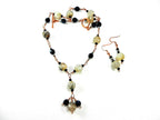 Gray and Black Dragons Vein Agate Gemstone Copper Wire Wrapped Necklace with Matching Earrings