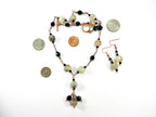 Gray and Black Dragons Vein Agate Gemstone Copper Wire Wrapped Necklace with Matching Earrings