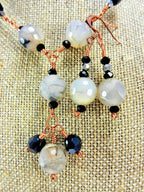 Gray and Black Dragons Vein Agate Gemstone Copper Wire Wrapped Necklace with Matching Earrings