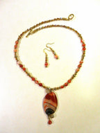 Orange Cream and Black Banded Agate Gemstone Necklace and Matching Earrings