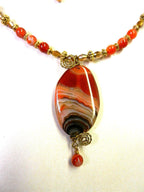 Orange Cream and Black Banded Agate Gemstone Necklace and Matching Earrings