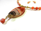 Orange Cream and Black Banded Agate Gemstone Necklace and Matching Earrings