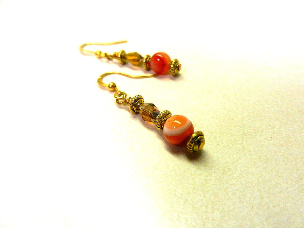 Orange Cream and Black Banded Agate Gemstone Necklace and Matching Earrings