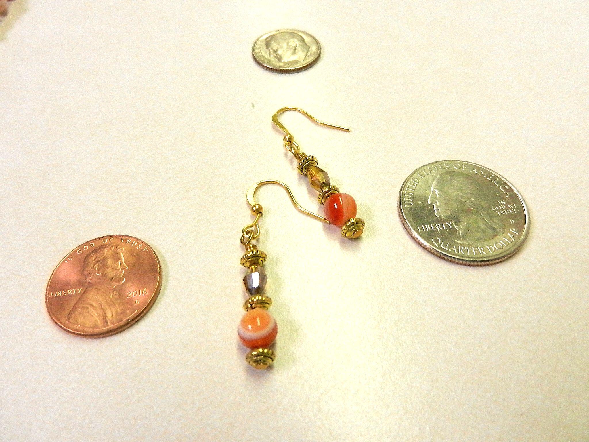 Orange Cream and Black Banded Agate Gemstone Necklace and Matching Earrings