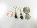 Grey Black Round Agate Gemstone Pendant Necklace Wire Wrapped in Gold Wire with Matching Lava Stone Earrings