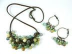 Brown Leather Necklace with Amazonite Gemstone Beads and Matching Earrings