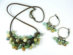 Brown Leather Necklace with Amazonite Gemstone Beads and Matching Earrings