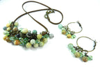 Brown Leather Necklace with Amazonite Gemstone Beads and Matching Earrings