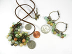 Brown Leather Necklace with Amazonite Gemstone Beads and Matching Earrings
