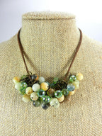 Brown Leather Necklace with Amazonite Gemstone Beads and Matching Earrings