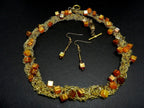 Gold Wire Crocheted Necklace with Matching Earrings