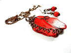 Red Turquoise Pendant Copper Wire Wrapped with Matching Earrings